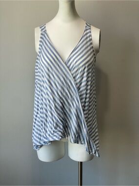 Hard Tail Blue and White Striped Wrap-Front Camisole